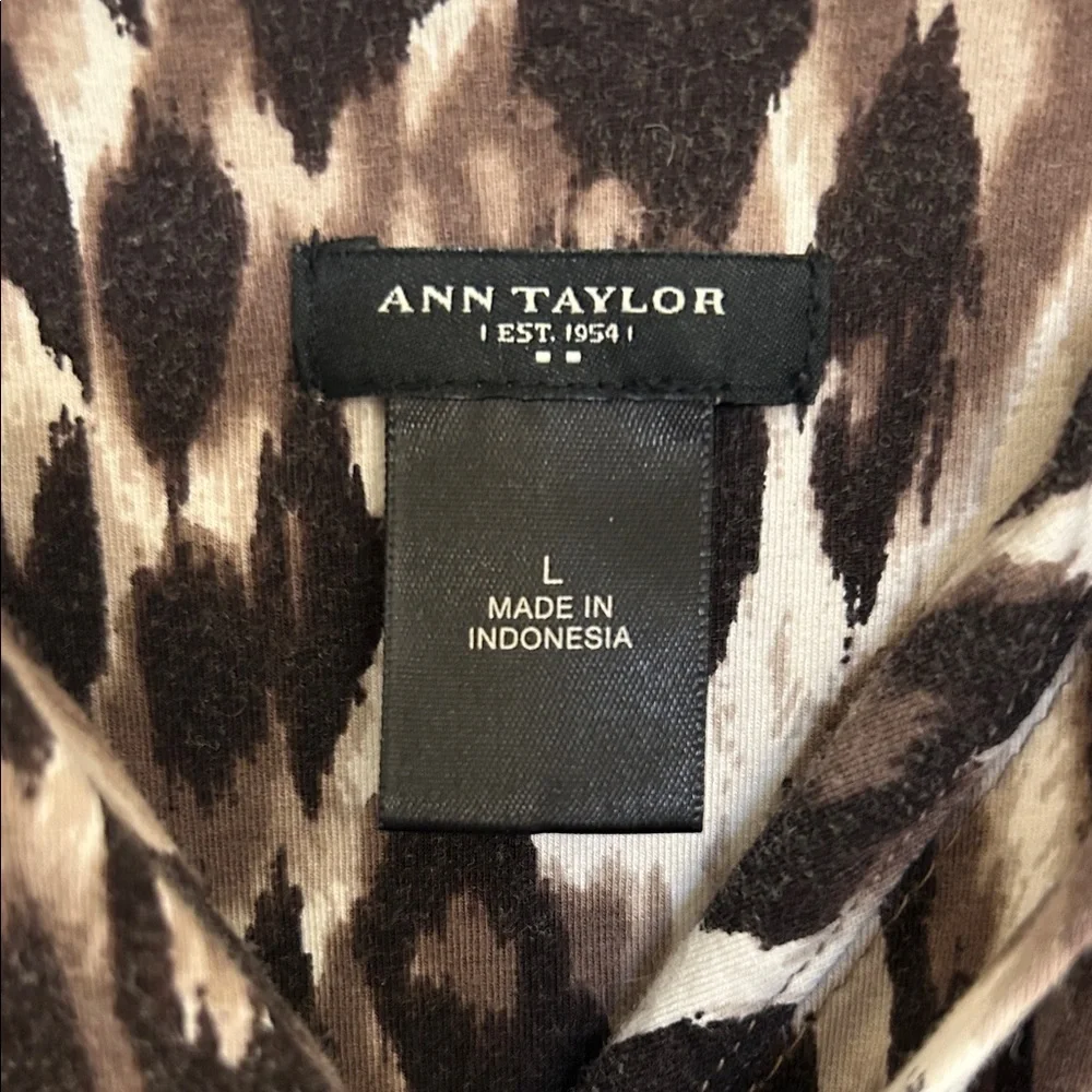 Ann Taylor Cotton Brown and Black Leopard Print Dress with Empire Waist LG - Picture 3 of 6